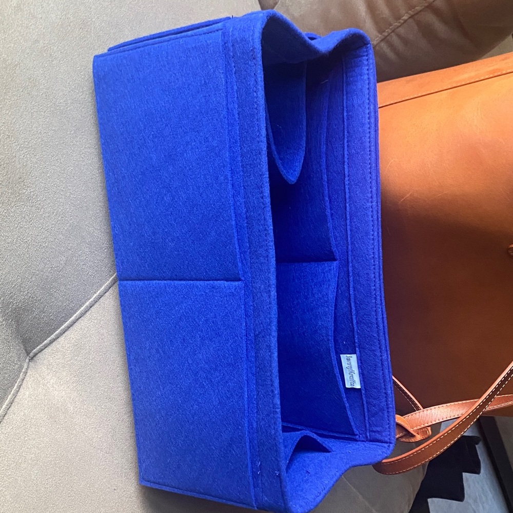 Mansur Gavriel Tan Tote with Vibrant Blue Interior - Picture 10 of 15